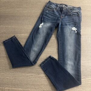 Aeropostale Women's Jegging Size 0 Blue Jeans Low Rise Distressed Denim Stretch